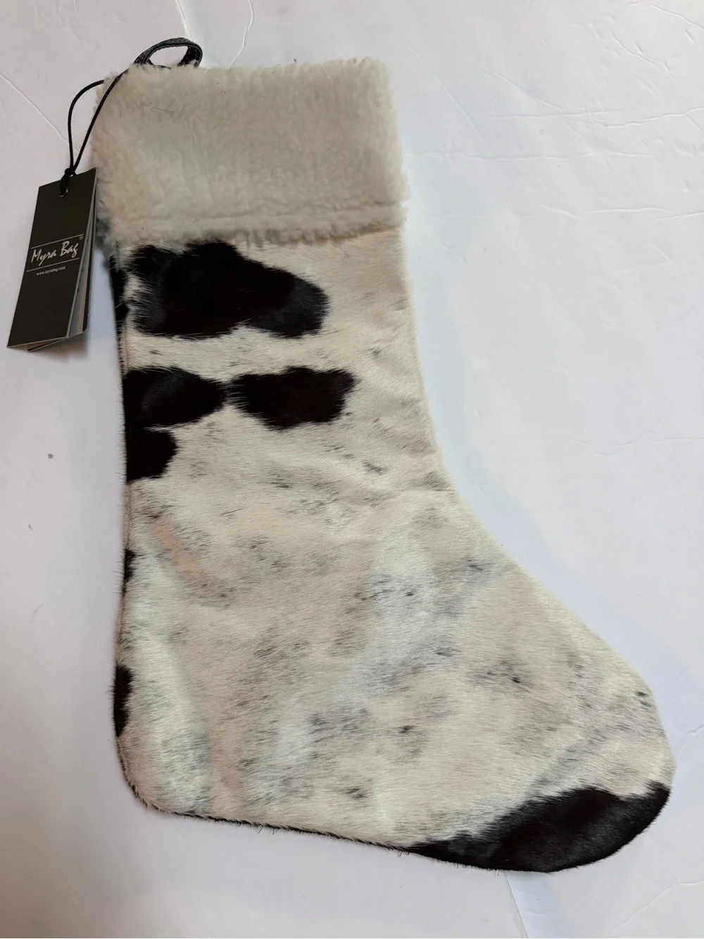 Pair Cowhide Fur Christmas Stockings - Neutral Brown & White